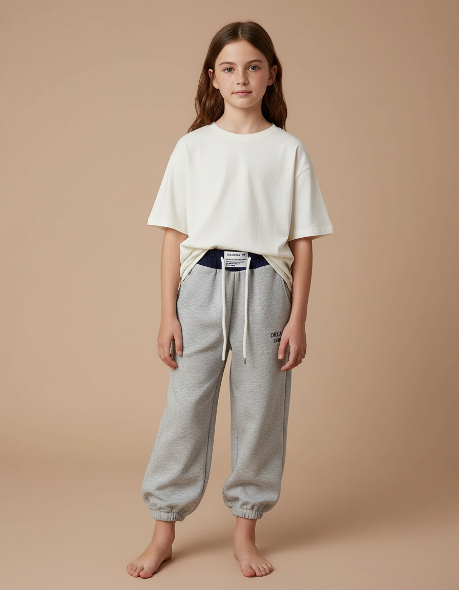 Pantalon Gris Molletonné Ample Brodé Sport Enfant