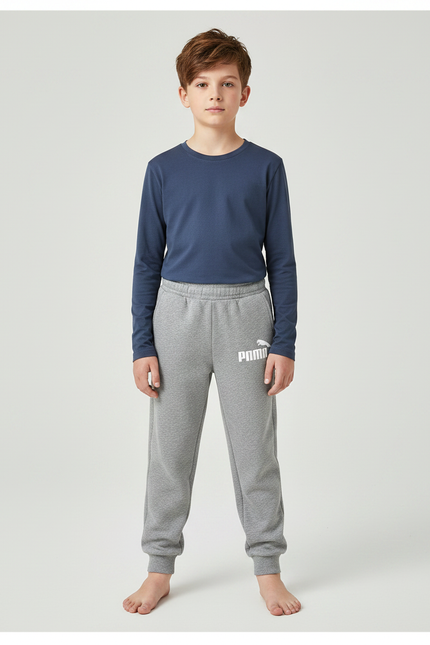 Pantalon Gris Molletonné Logo Confortable Enfant Sport