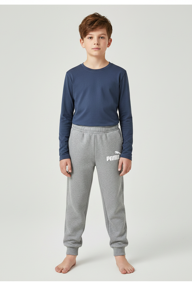 Pantalon Gris Molletonné Logo Confortable Enfant Sport