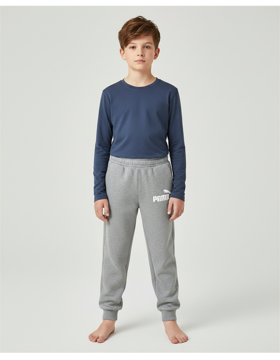 Pantalon Gris Molletonné Logo Confortable Enfant Sport