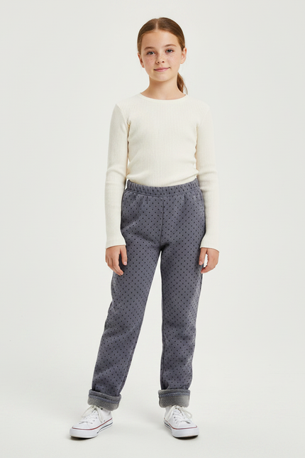 Pantalon Gris Molletonné Motif Pois Fille