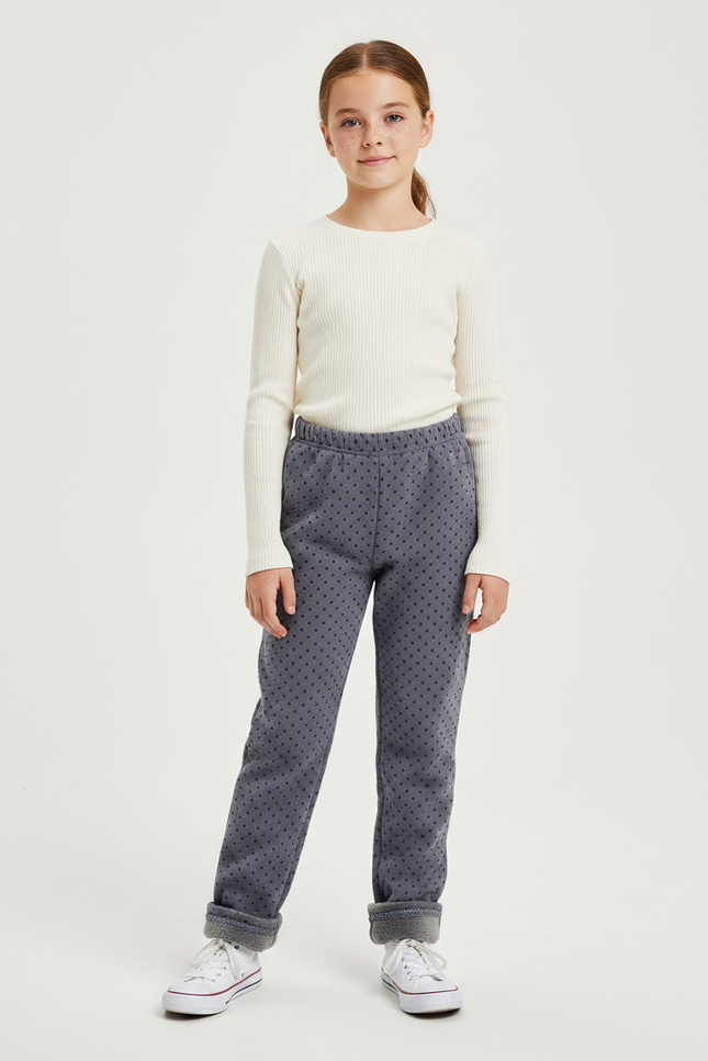 Pantalon Gris Molletonné Motif Pois Fille