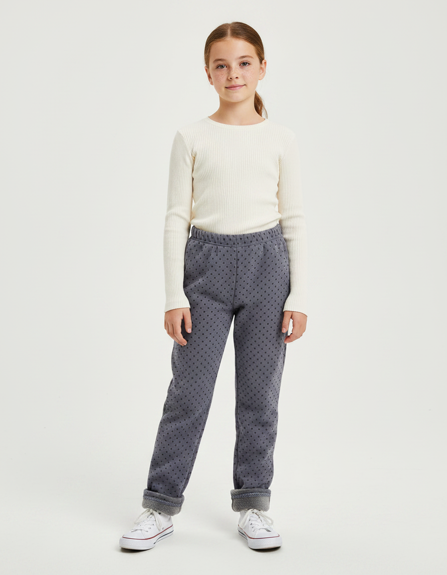 Pantalon Gris Molletonné Motif Pois Fille