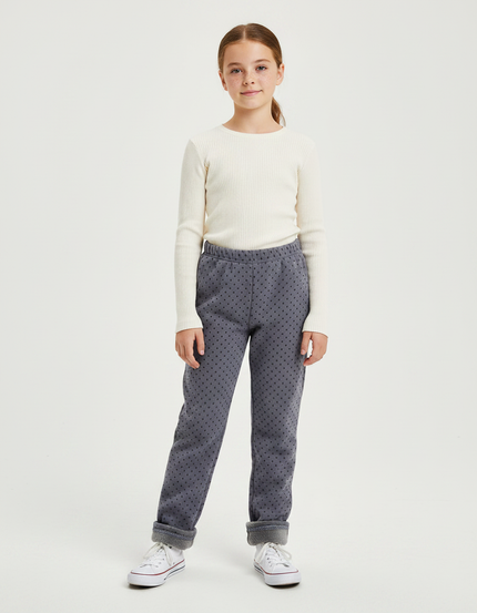 Pantalon Gris Molletonné Motif Pois Fille