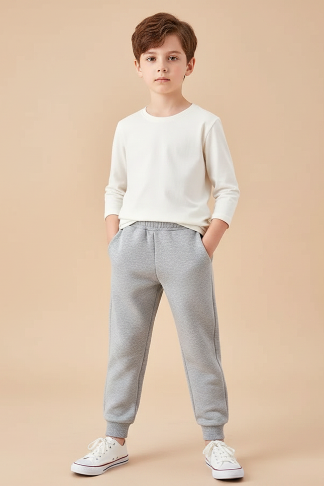 Pantalon Gris Enfant Molletonné Jogging Confortable