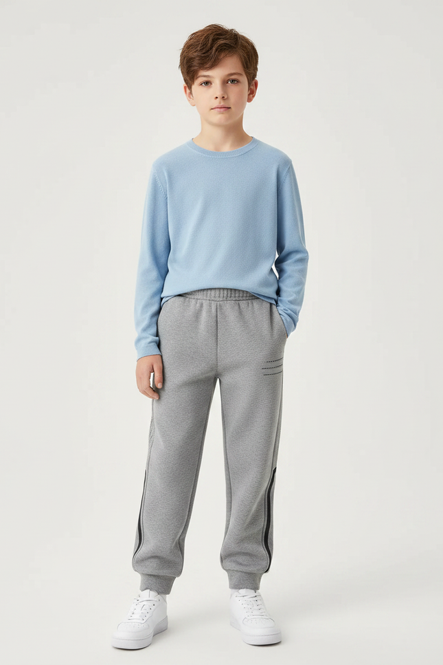 Pantalon Gris Molletonné Décontracté Sport Enfant Rayures