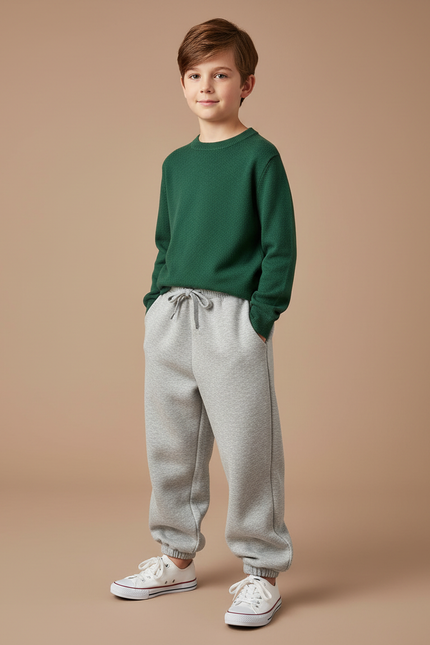 Pantalon Gris Molletonné Jogging Confortable Enfant Sport