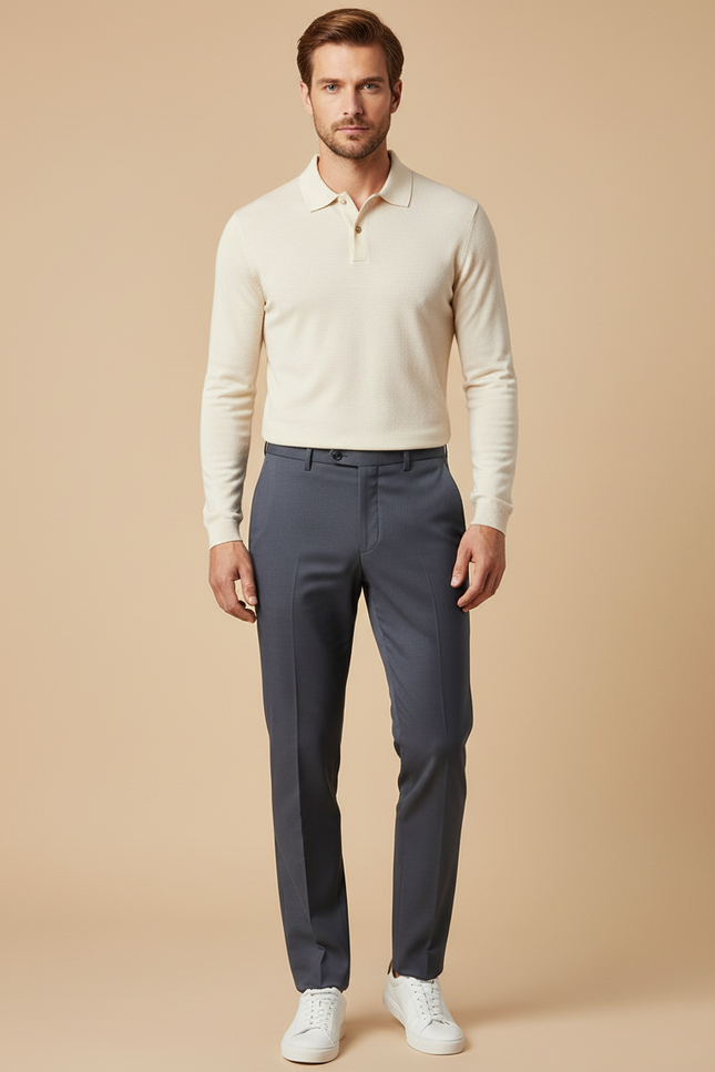 Pantalon Gris Droit Élégant Homme Décontracté - Gabardine