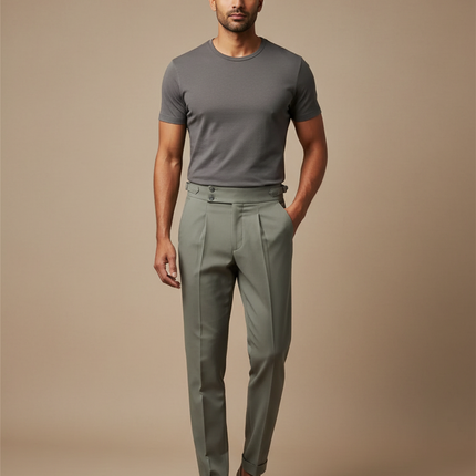 Pantalon Gris Habillé Plissé Élégant Classique Homme - Vert Gabardine