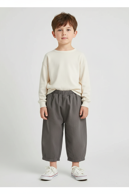 Pantalon Gris Ample Décontracté Confortable Enfant - Lin
