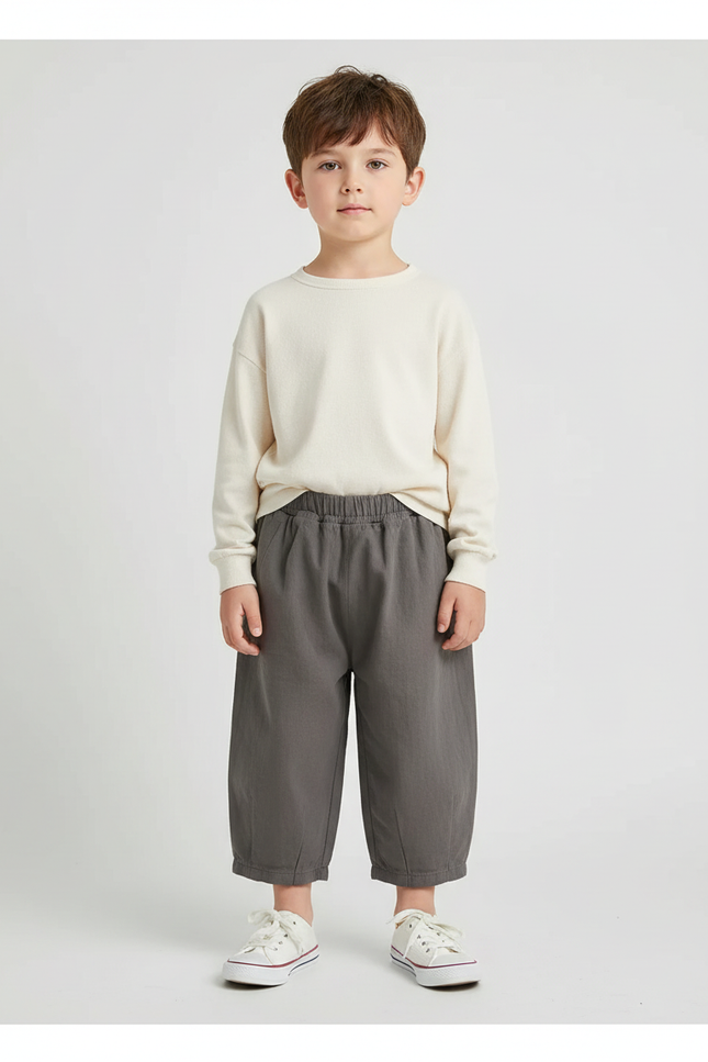 Pantalon Gris Ample Décontracté Confortable Enfant - Lin