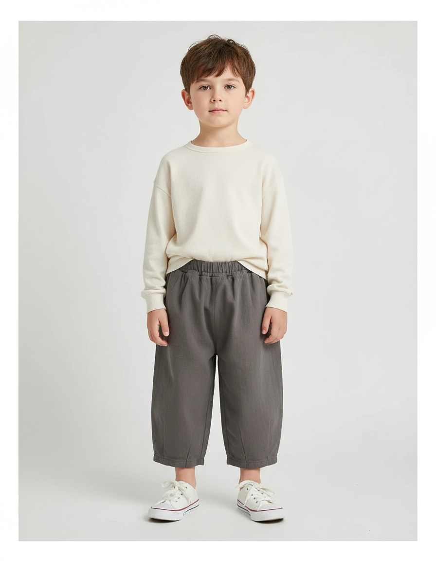 Pantalon Gris Ample Décontracté Confortable Enfant - Lin