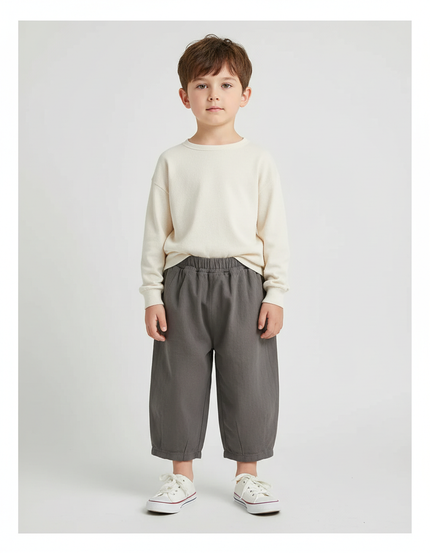 Pantalon Gris Ample Décontracté Confortable Enfant - Lin