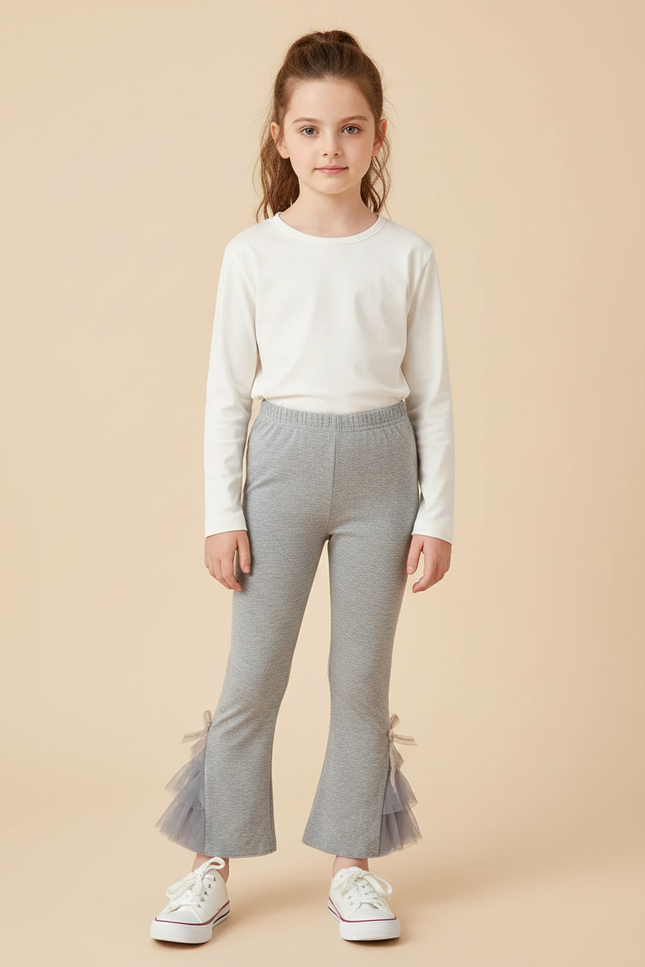 Pantalon Gris Évasé Tulle Nœuds Fille Enfant - Molleton