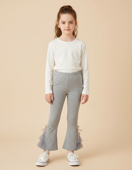 Pantalon Gris Évasé Tulle Nœuds Fille Enfant - Molleton