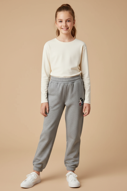 Pantalon Gris Coton Molletonné Mickey Enfant Décontracté