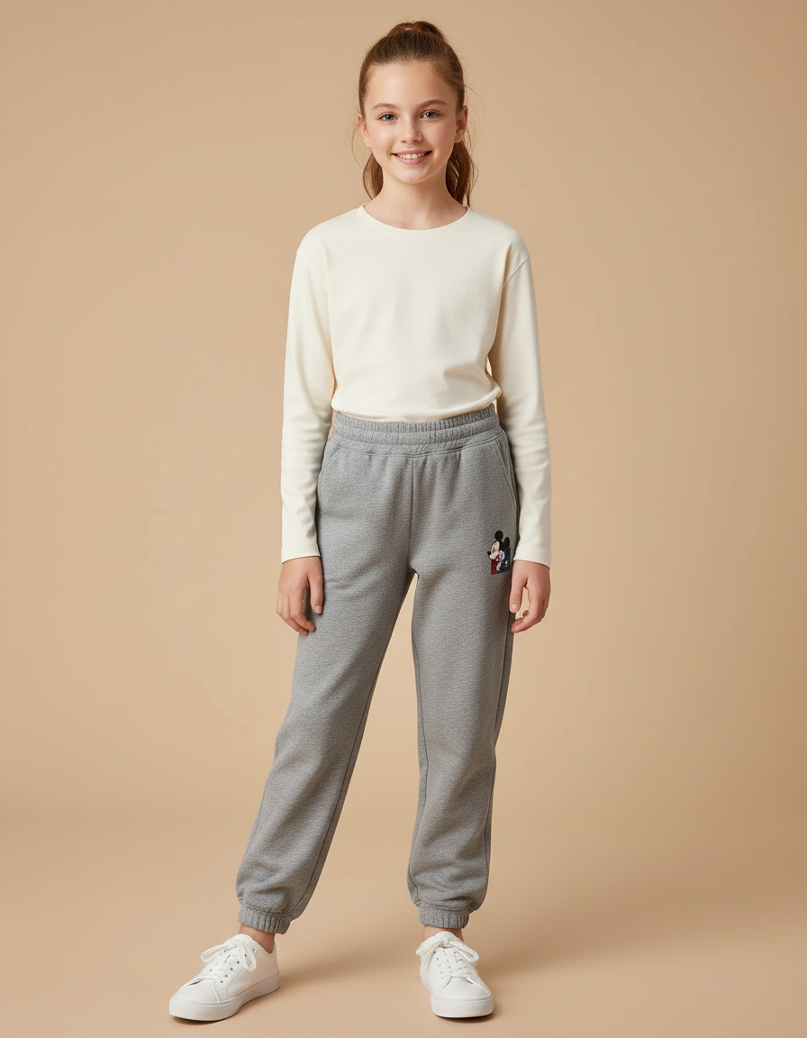 Pantalon Gris Coton Molletonné Mickey Enfant Décontracté