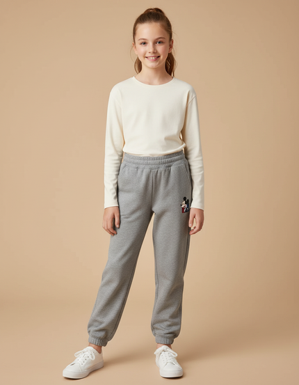 Pantalon Gris Coton Molletonné Mickey Enfant Décontracté