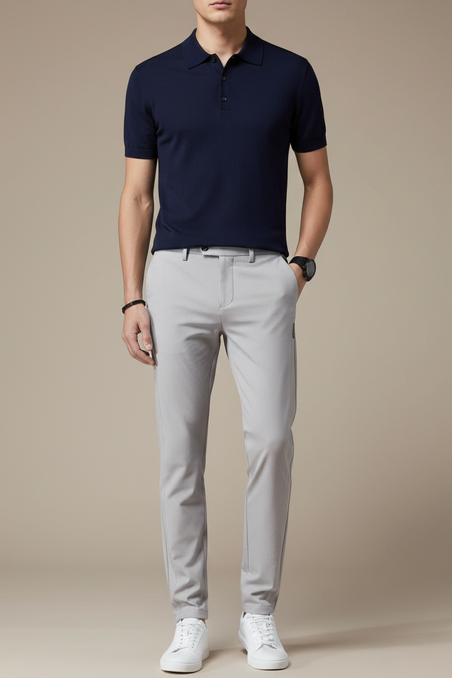 Pantalon Gris Stretch Slim Respirant Décontracté - Polyester