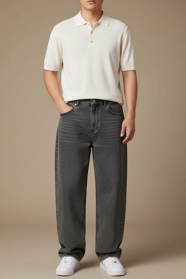 Pantalon Gris Jean Ample Décontracté Homme