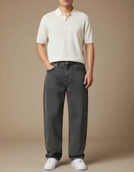 Pantalon Gris Jean Ample Décontracté Homme