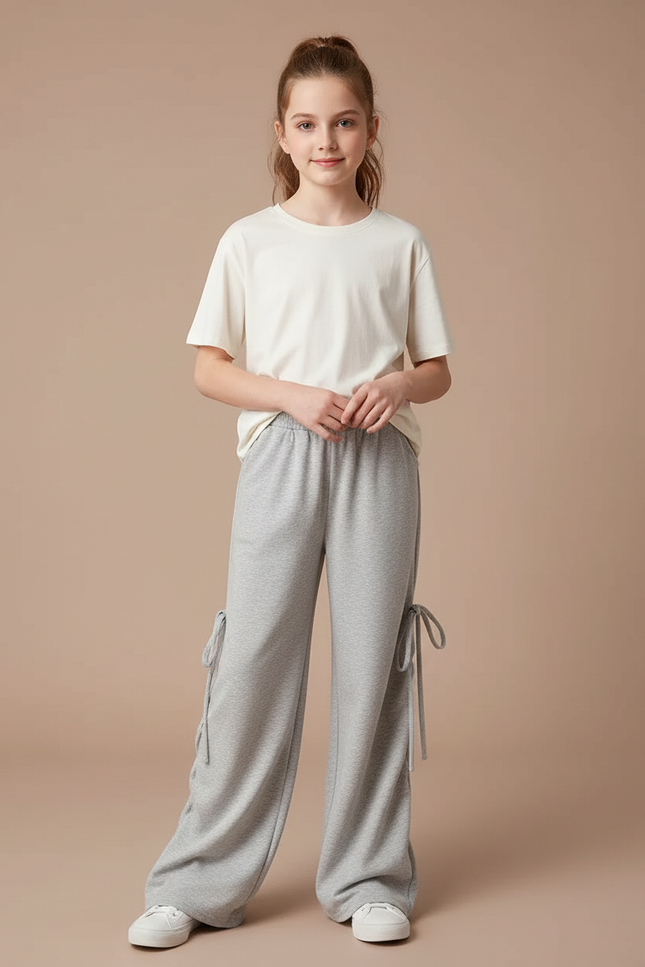Pantalon Gris Ample Décontracté Molletonné Lacets Enfant