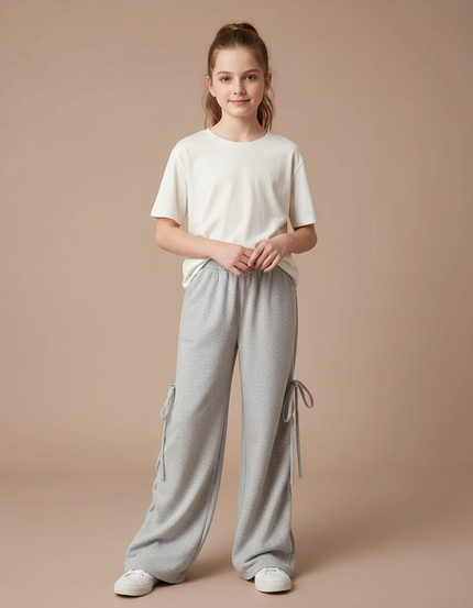 Pantalon Gris Ample Décontracté Molletonné Lacets Enfant