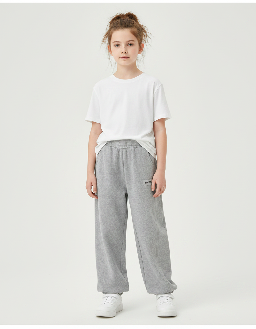 Pantalon Gris Molletonné Ample Décontracté Enfant Sport
