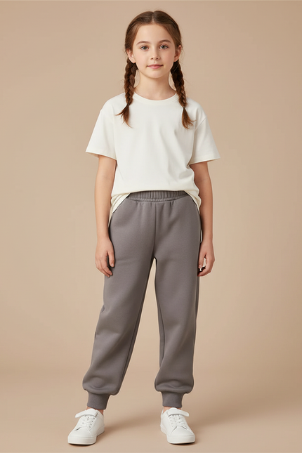 Pantalon Gris Molletonné Enfant Décontracté Uni