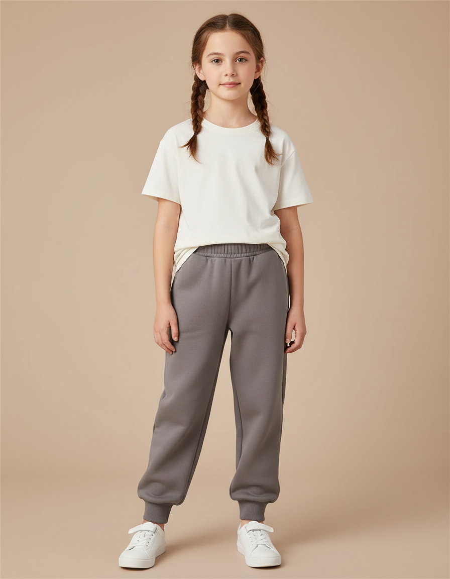 Pantalon Gris Molletonné Enfant Décontracté Uni