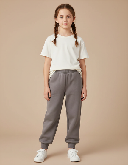 Pantalon Gris Molletonné Enfant Décontracté Uni