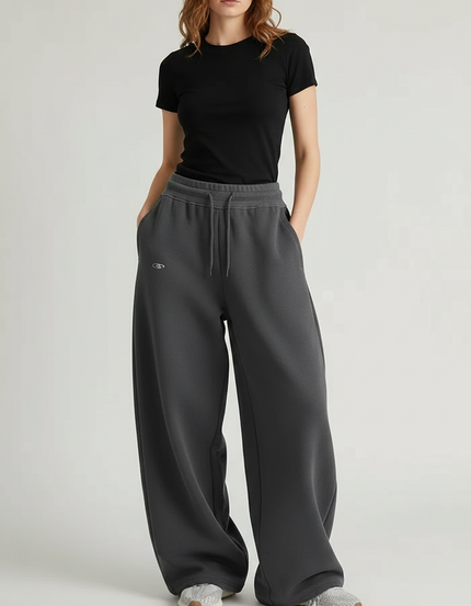 Pantalon Gris Large Coton Décontracté Femme - Molleton