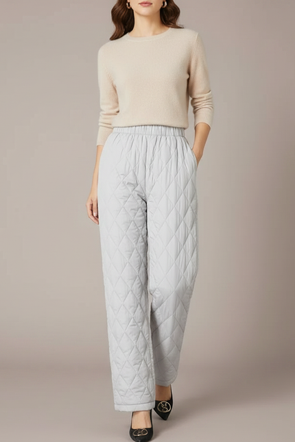 Pantalon Gris Matelassé Ample Hiver Chaud Femme - Polyester