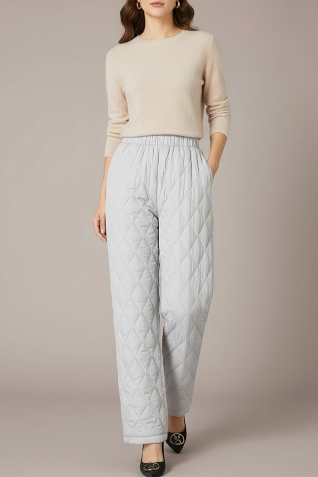 Pantalon Gris Matelassé Ample Hiver Chaud Femme - Polyester