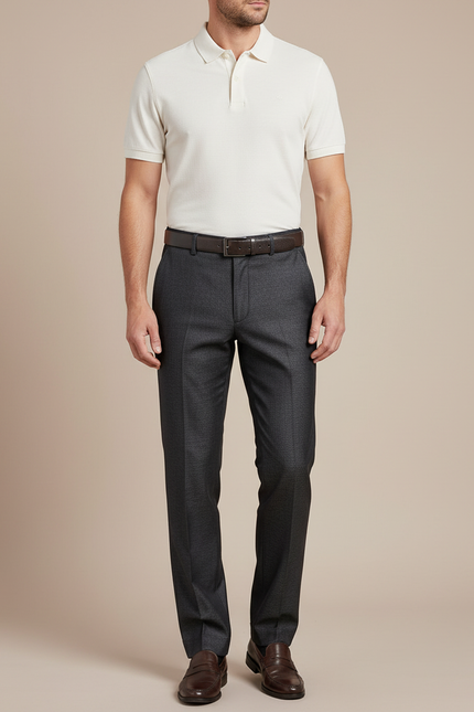 Pantalon Gris Homme Droit Élégant Discret Business - Laine