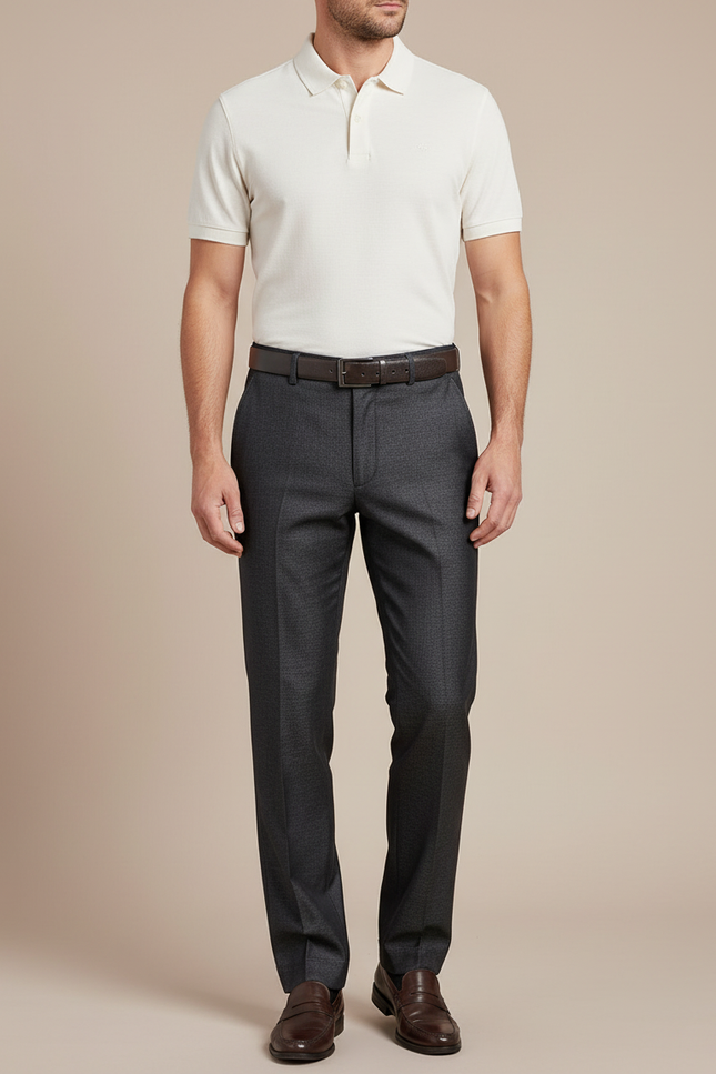 Pantalon Gris Homme Droit Élégant Discret Business - Laine