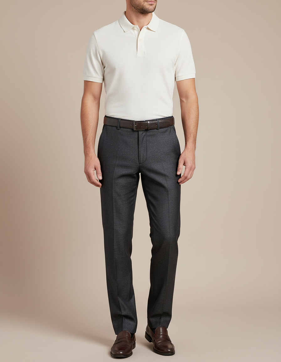 Pantalon Gris Homme Droit Élégant Discret Business - Laine