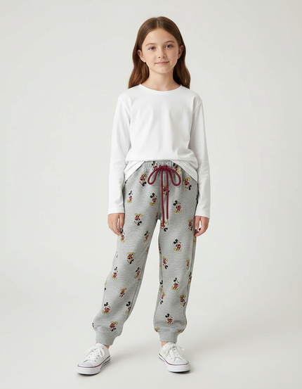 Pantalon Gris Molletonné Imprimé Mickey Enfant Décontracté Cordon