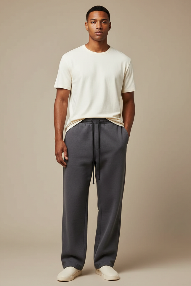 Pantalon Gris Ample Décontracté Cordon Molletonné