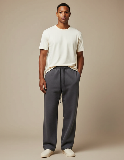 Pantalon Gris Ample Décontracté Cordon Molletonné