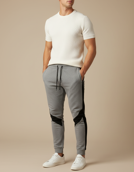 Pantalon Gris Jogging Sportif Slim Bandes Noires - Molleton