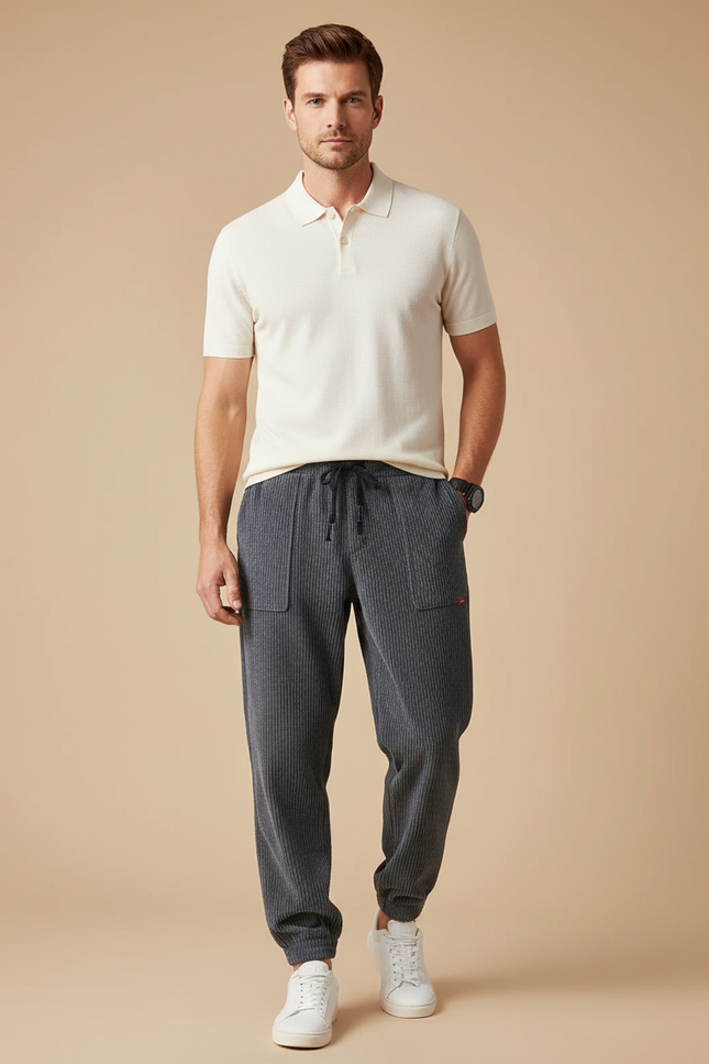 Pantalon Rayé Gris Homme - Cordé