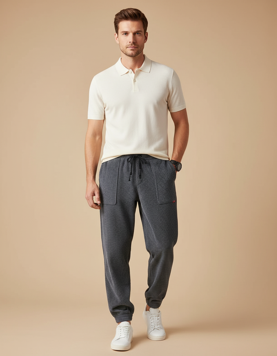 Pantalon Rayé Gris Homme - Cordé