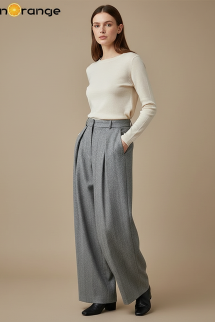 Pantalon Tweed Gris Femme