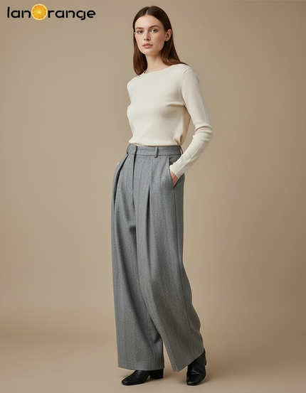 Pantalon Tweed Gris Femme