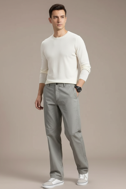 Pantalon Gris Coton Droit Décontracté Homme Moderne
