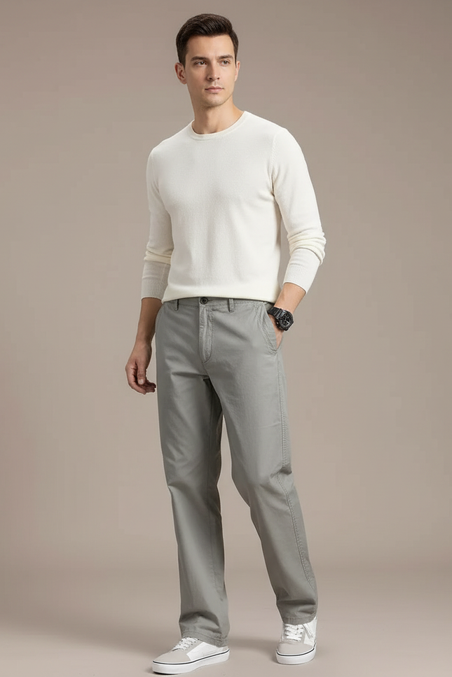 Pantalon Gris Coton Droit Décontracté Homme Moderne