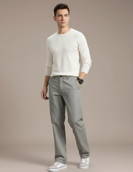 Pantalon Gris Coton Droit Décontracté Homme Moderne