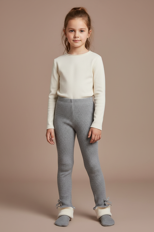 Pantalon Gris Côtelé Chaud Enfant Hiver Doux - Maille