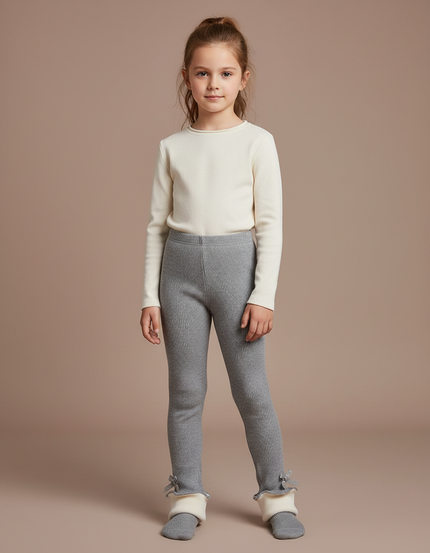Pantalon Gris Côtelé Chaud Enfant Hiver Doux - Maille